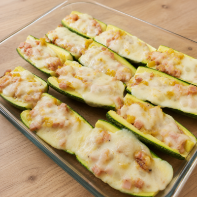 Calabacitas rellenas de jamón y queso